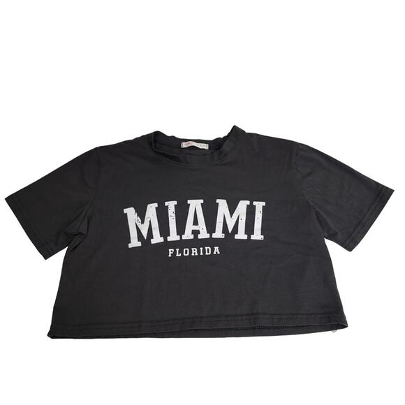 ROMWE MIAMI Florida Dark Gray Short Sleeve Crop Top Women's Size S (4) - Picture 1 of 5